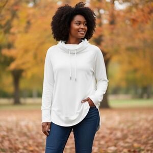 Athletic Works Womens White Modal Cowl Neck Hoodie Thumbhole Pullover XL 16-18